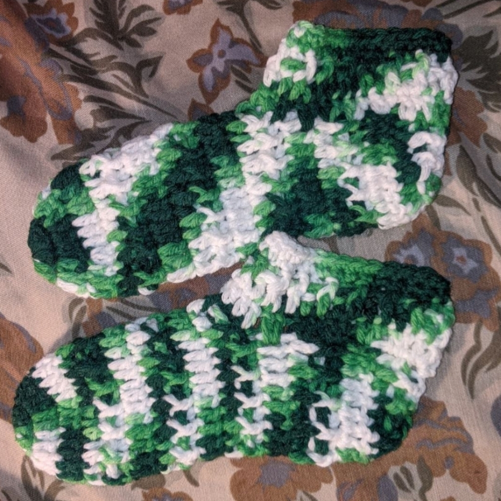 Green Mint Crochet Slippers Size 7-8